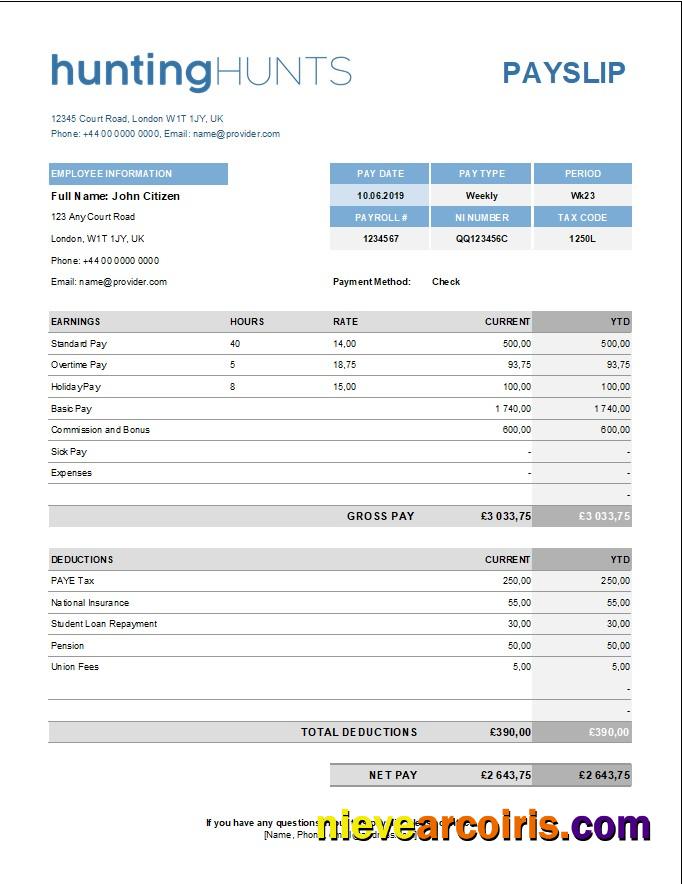 hunting company paystub